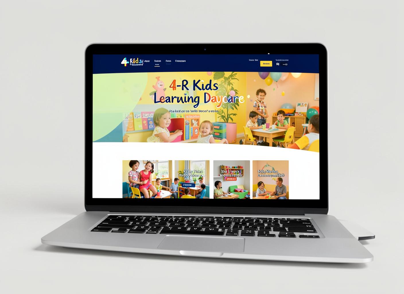 Website mockup for 4-R Kids Learning Daycare shown on a laptop